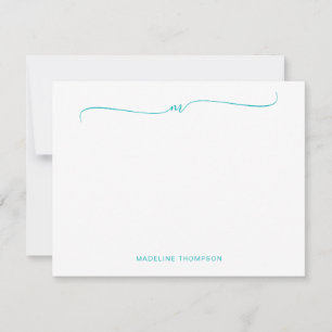 Elegant Minimalist Teal Monogram Calligraphy  Note Card