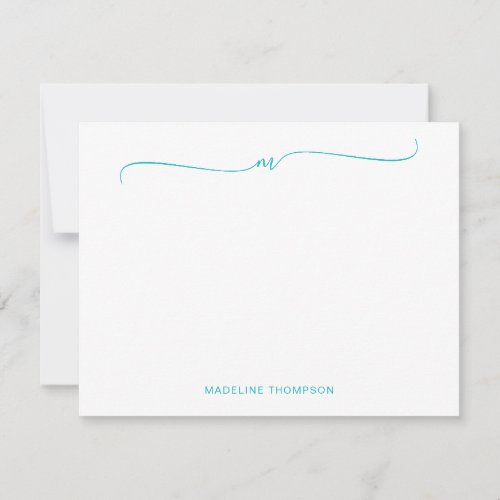 Elegant Minimalist Teal Monogram Calligraphy  Note Card