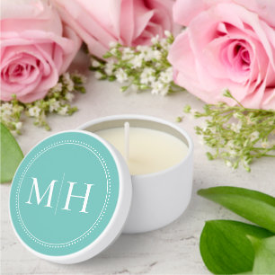 Elegant Minimalist Teal Monogram Wedding Mini Candle Favors