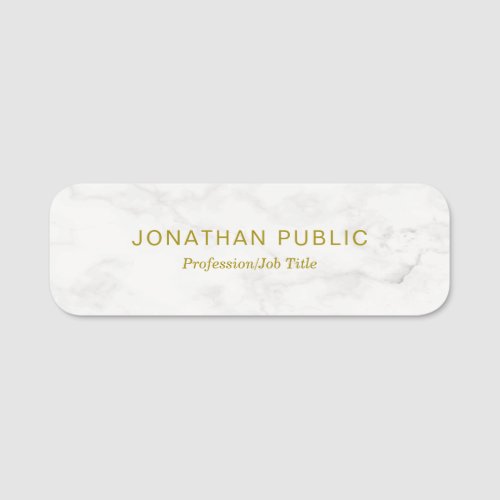 Elegant Minimalist Template Gold Text White Marble Name Tag