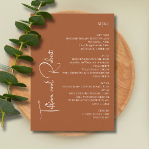 Elegant Minimalist Terracota Big Names Wedding Menu