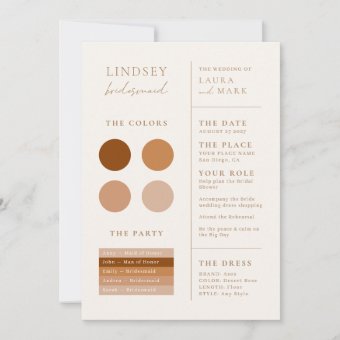 Elegant Minimalist Terracotta Bridesmaid Info Card | Zazzle