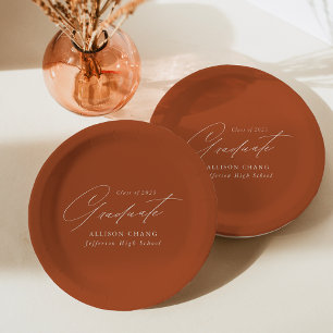Elegant Minimalist Terracotta Graduation Paper Plates