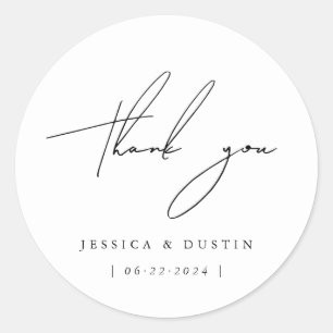 Elegant Minimalist Thank You Black Script Classic Round Sticker