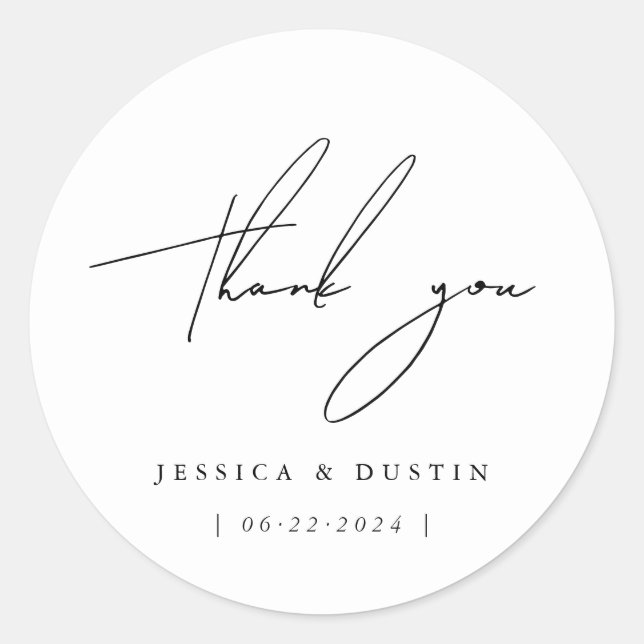 Elegant Minimalist Thank You Black Script Classic Round Sticker (Front)