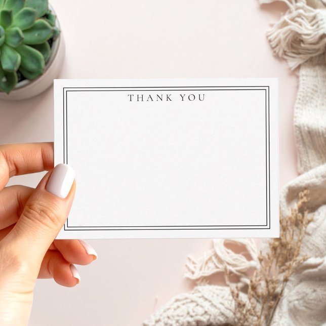 Elegant Minimalist Thank You Black Two Border Note Card (Creator Uploaded)