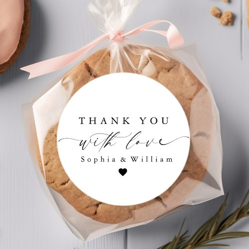 Elegant Minimalist Thank You With Love Wedding  Classic Round Sticker