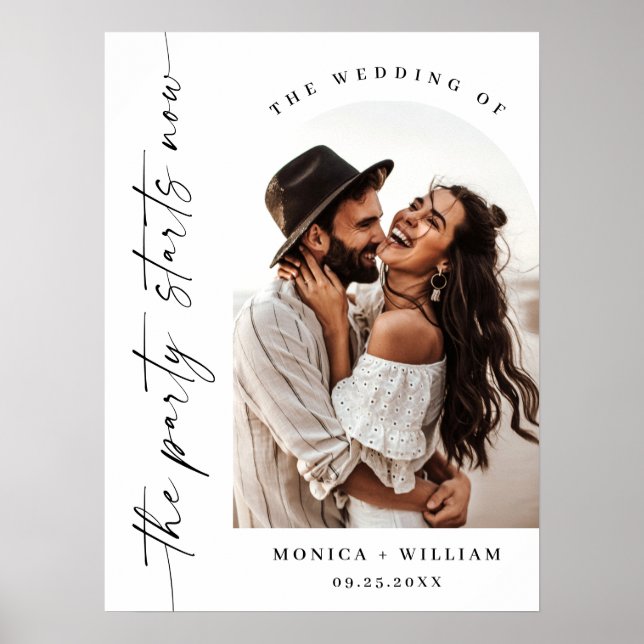 Elegant Minimalist The Party Starts Now Wedding Poster (Front)