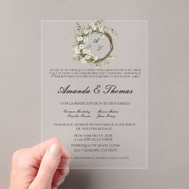 Elegant minimalist theme Spanish wedding Acrylic Invitations (Insitu (Handheld))