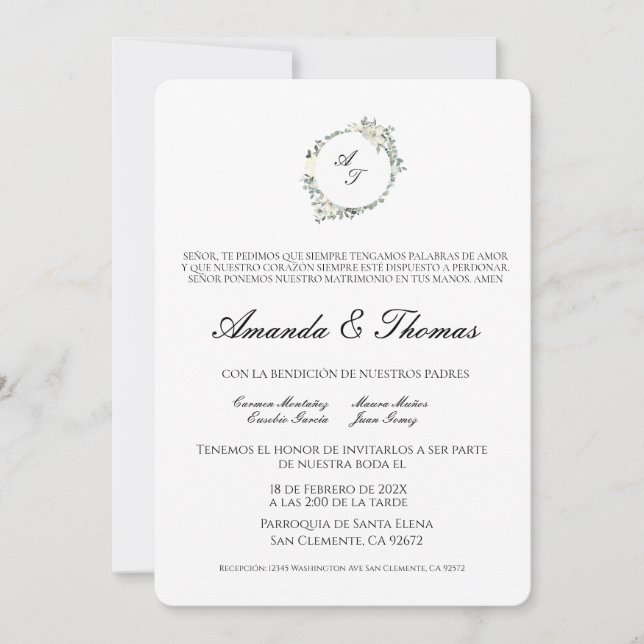 Elegant minimalist theme Spanish wedding Invitation (Front)