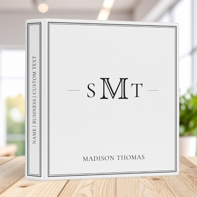 Elegant Minimalist Three Letter Monogram 3 Ring Binder (Creator Uploaded)