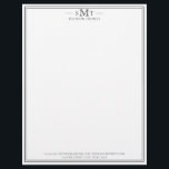 Elegant Minimalist Three Letter Monogram Letterhead<br><div class="desc">Create your own personalized letterhead with elegant three letter monogram initials and name with simple border design in black and white color.</div>
