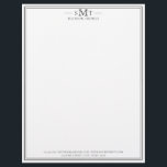 Elegant Minimalist Three Letter Monogram Letterhead<br><div class="desc">Create your own personalized letterhead with elegant three letter monogram initials and name with simple border design in black and white color.</div>