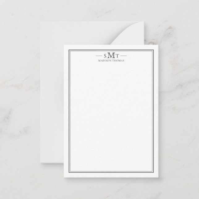 Elegant Minimalist Three Letter Monogram Note Card (Front)