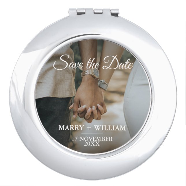 Elegant Minimalist Trendy Save The Date Photo Gift Compact Mirror (Front)