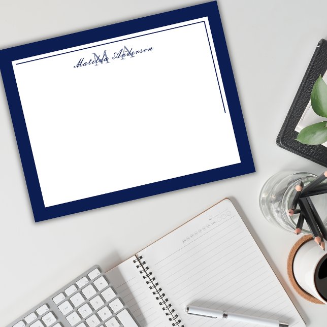 Elegant Minimalist Two Border Name Monogram Note Card (Creator Uploaded)