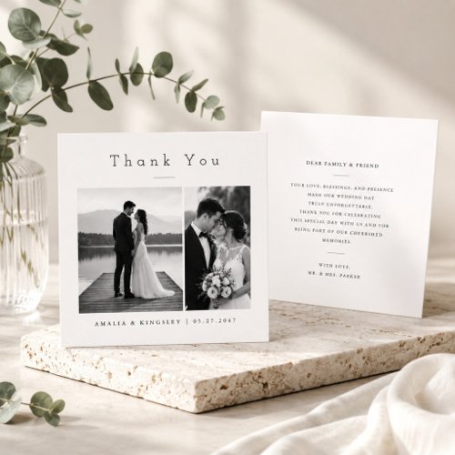 Elegant Minimalist Two Photo Wedding Thank  You Card