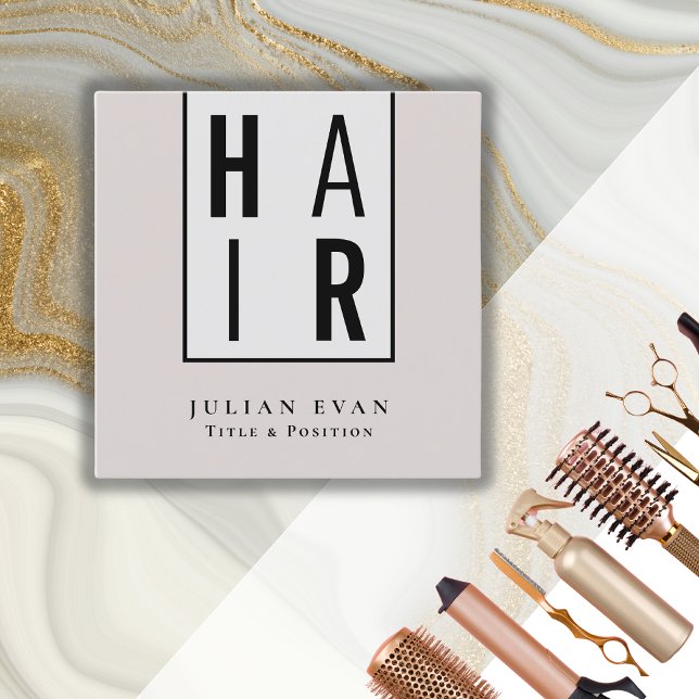 Elegant Minimalist Typography Beige Hairdresser Square Business Card (Creator Uploaded)