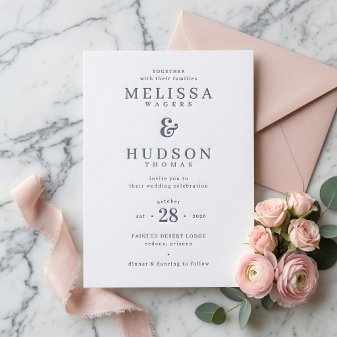 Elegant Minimalist Typography Wedding Letterpress Invitation