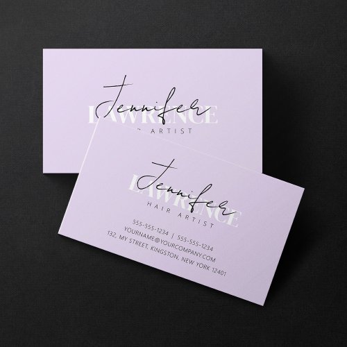 Elegant Minimalist Violet Trendy Hair Stylist Business Card