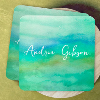 Elegant Minimalist Watercolor Blue And Teal  Square Business Card by annpowellart at Zazzle