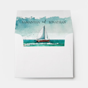 Elegant minimalist watercolor boat cruise wedding envelope