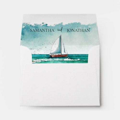 Elegant minimalist watercolor boat cruise wedding  envelope
