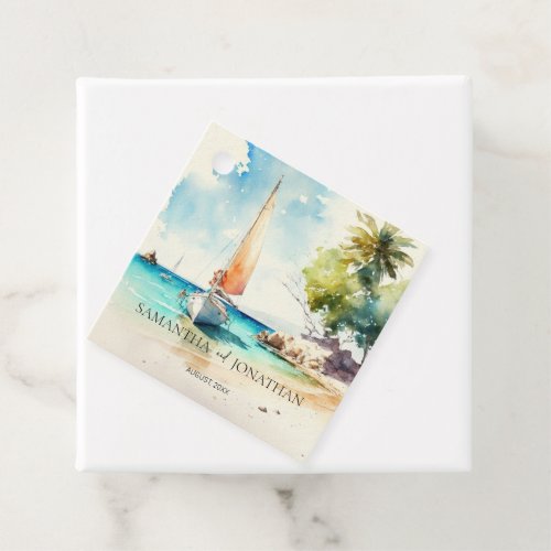 Elegant minimalist watercolor boat cruise wedding  favor tags