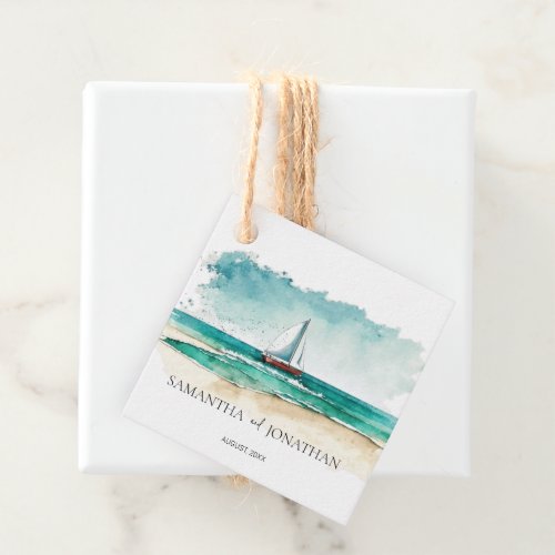 Elegant minimalist watercolor boat cruise wedding  favor tags