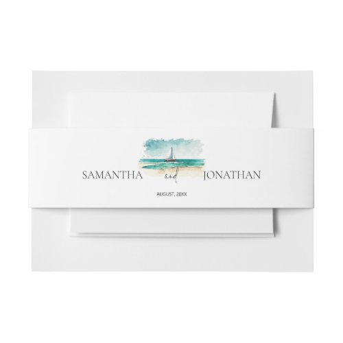 Elegant minimalist watercolor boat cruise wedding  invitation belly band