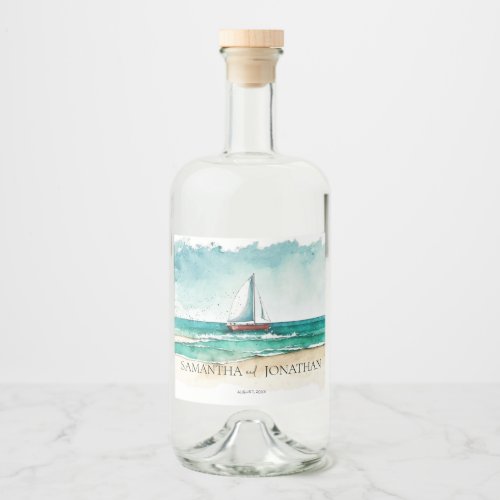 Elegant minimalist watercolor boat cruise Wedding  Liquor Bottle Label
