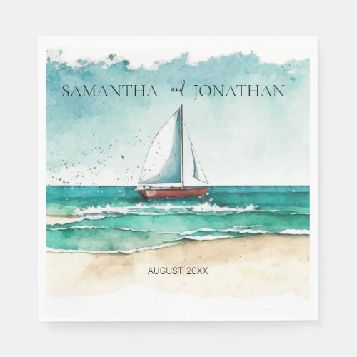 Elegant minimalist watercolor boat cruise wedding  napkins