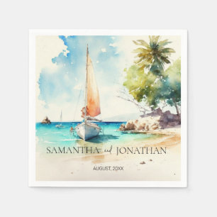 Elegant minimalist watercolor boat cruise wedding napkins