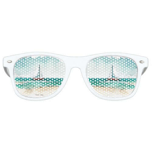 Elegant minimalist watercolor boat cruise wedding  retro sunglasses
