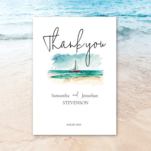 Elegant minimalist watercolor boat cruise wedding  thank you card