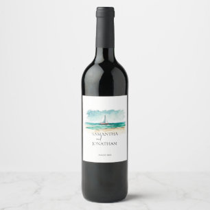 Elegant minimalist watercolor boat cruise wedding  wine label