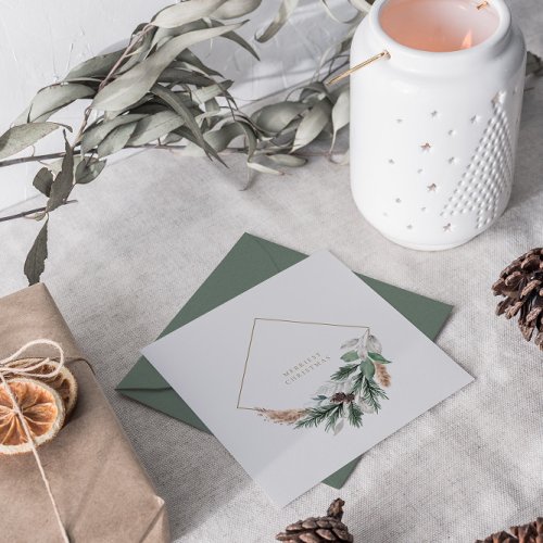 Elegant Minimalist Watercolor Christmas Wreath Holiday Card
