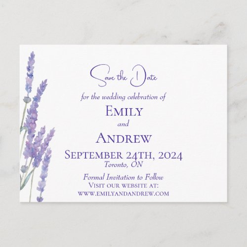 Elegant Minimalist Watercolor Lavender Flowers  Invitation Postcard