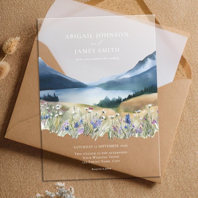 Elegant Minimalist Watercolor Mountain Wedding  Acrylic Invitations (Creator Uploaded)