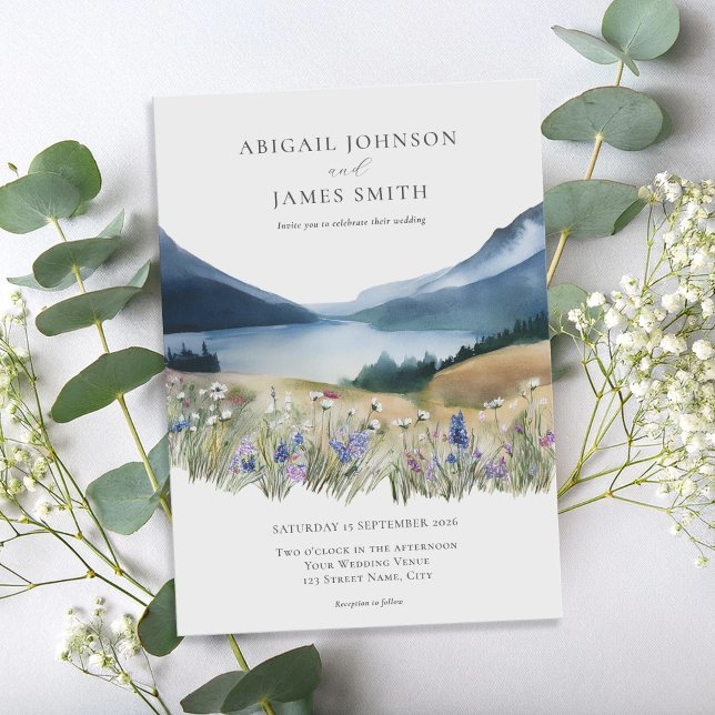 Elegant Minimalist Watercolor Mountain Wedding  Invitation (Creator Uploaded)