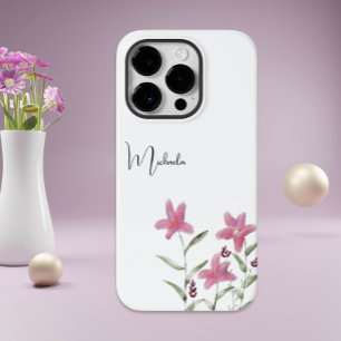 Elegant Minimalist Watercolor Pink Wildflowers Case-Mate iPhone 14 Pro Case