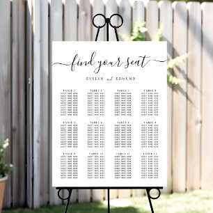 Elegant Minimalist Wedding 12 Table Seating Chart Foam Board