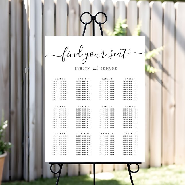 Elegant Minimalist Wedding 12 Table Seating Chart Foam Board (Creator Uploaded)