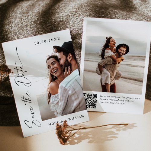 Elegant Minimalist Wedding 2 Photo QR code Save The Date