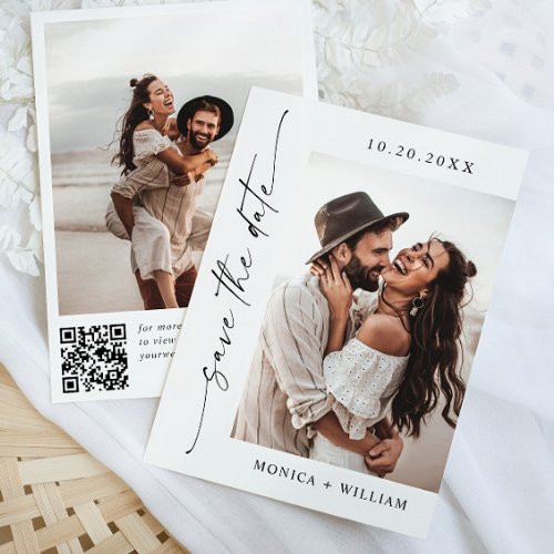 Elegant Minimalist Wedding 2 Photo QR code Save The Date