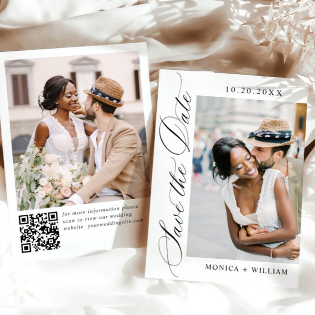Elegant Minimalist Wedding 2 Photo QR code Save The Date (Creator Uploaded)