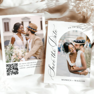 Elegant Minimalist Wedding 2 Photo QR code Save The Date