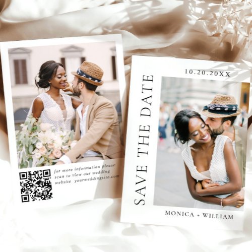 Elegant Minimalist Wedding 2 Photo QR code Save The Date