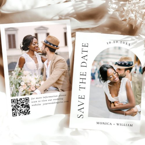 Elegant Minimalist Wedding 2 Photo QR code Save The Date