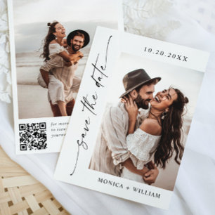 Elegant Minimalist Wedding 2 Photo QR code Save The Date
